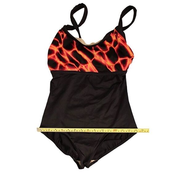 A & H Sportswear On Fire Black Tank 1pc Swimsuit Built‎ in Bra sz MEDIUM (8-10) - Picture 6 of 9